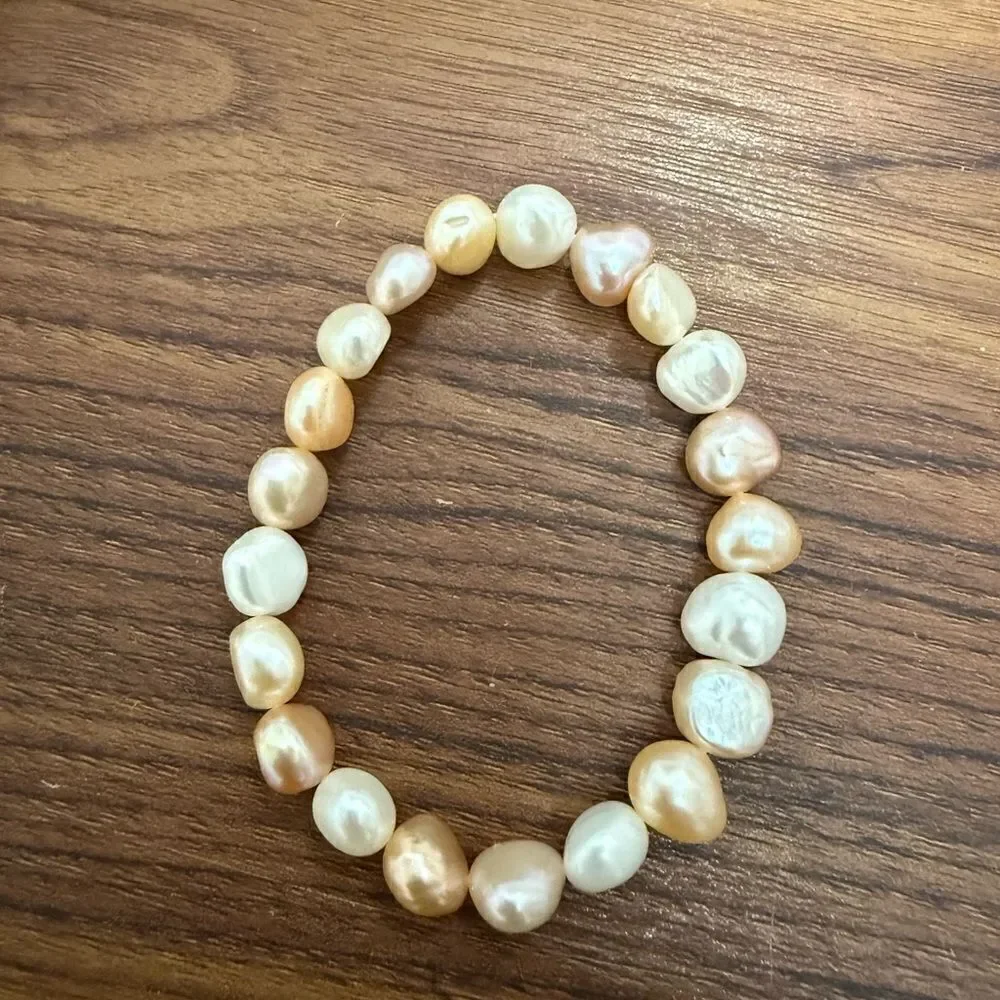 Set of 2 Bracelets. Freshwater Pearls & Pink Rhinestones.